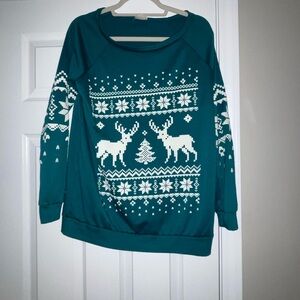 Teal Crew Neck Christmas Sweater